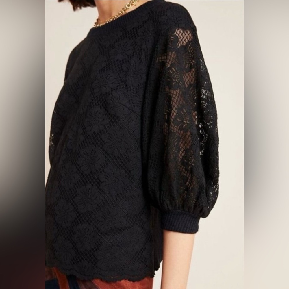 Anthropologie Eri + Ali cotton blend lace top EUC size large petite